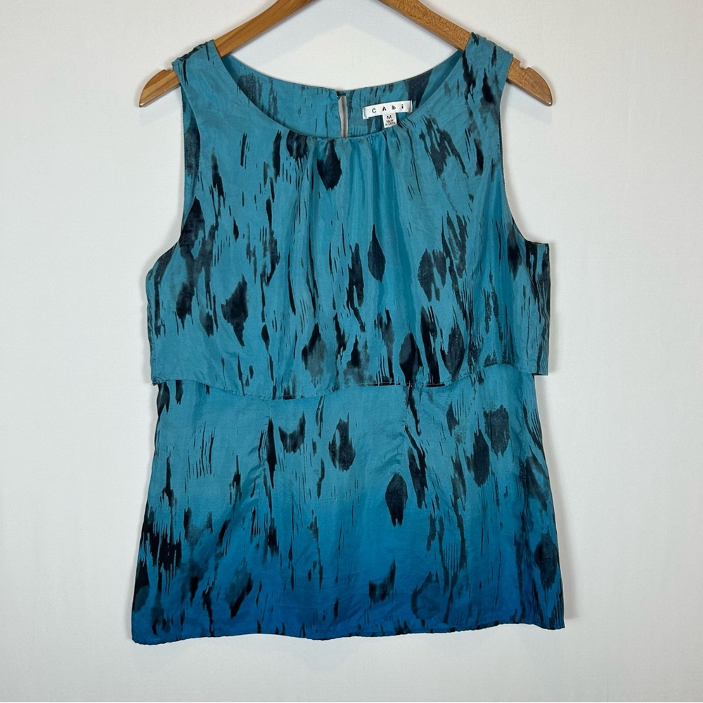 CAbi Women's Blue Ombre 100% Silk‎ Serene Sleeveless Blouse Medium #142
